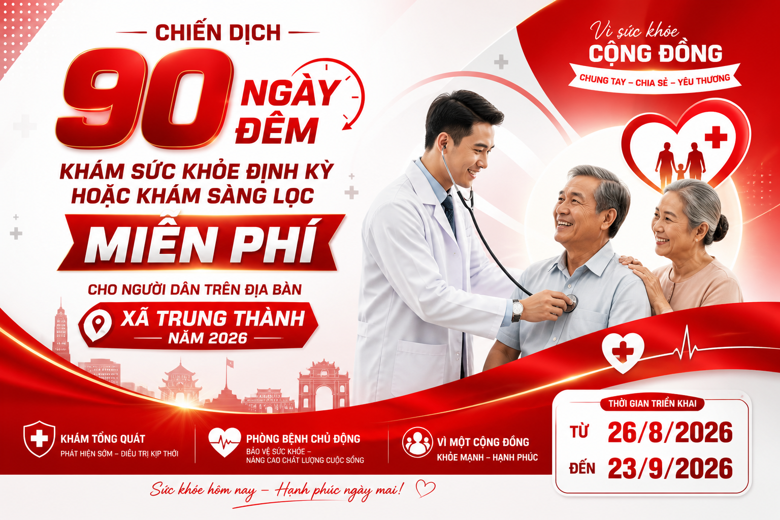 Chiến dịch 90 ngày đêm khám sức khỏe định kỳ, khám sàng lọc miễn phí năm 2026